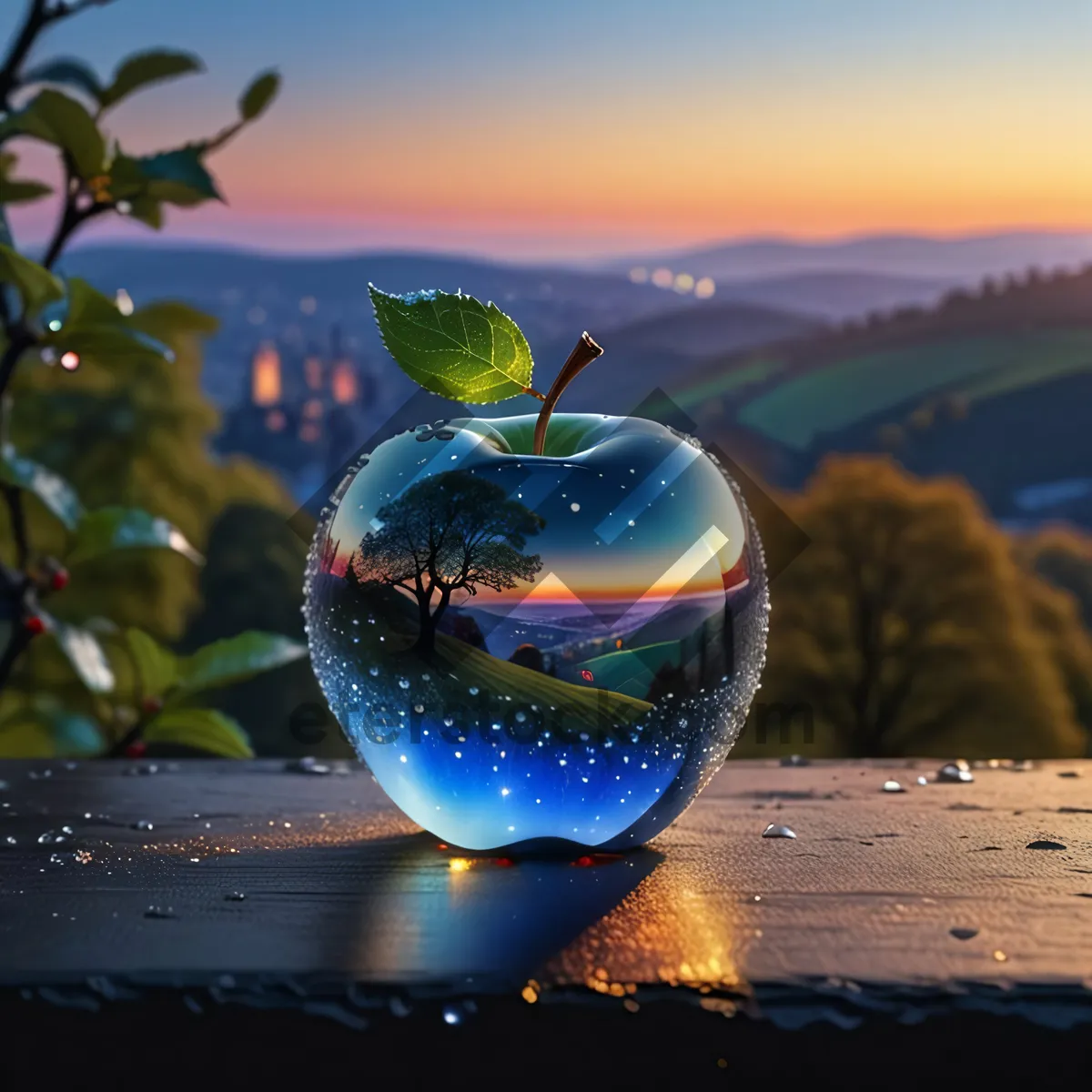 Picture of Glass Globe in Space with Earth Map Texture