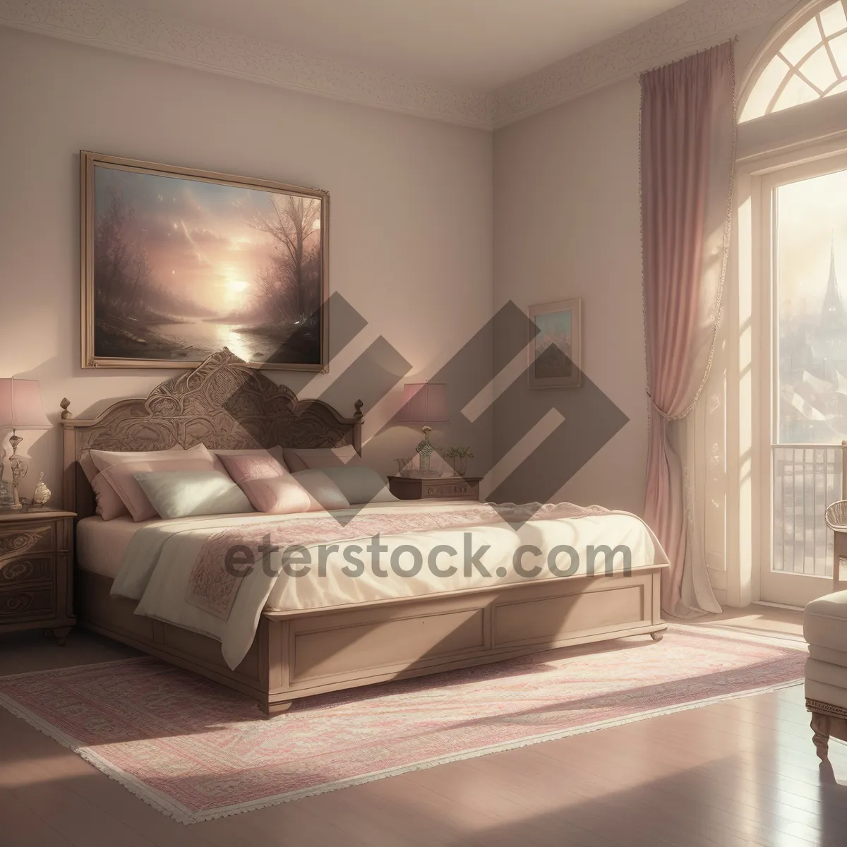 Picture of Modern Interior Bedroom with Cozy Sofa and Lamp