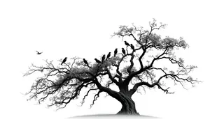 Silhouette of Oak Tree Against Dramatic Sky
