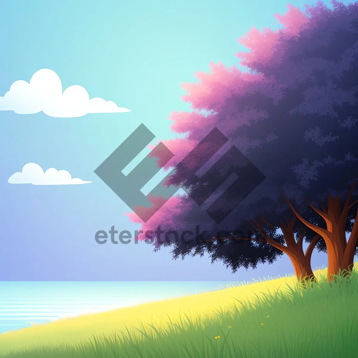 Picture of Sunlit Oak Tree in Summer Landscape