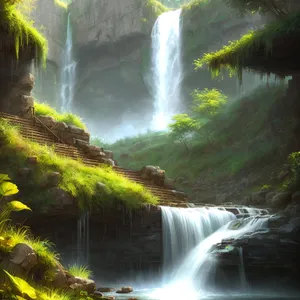 Serene Mountain Waterfall in Forest