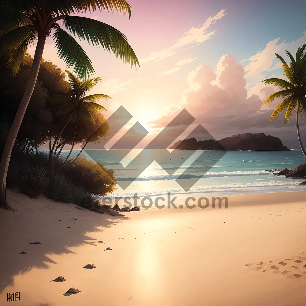 Picture of Tropical Paradise: Tranquil Beach with Palm Trees