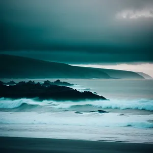 Seaside Serenity: Sunset Waves on Sandy Beach