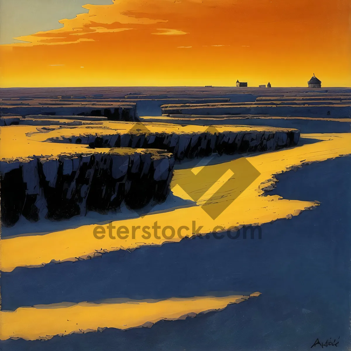 Picture of Golden Beach Sunset over Ocean Horizon