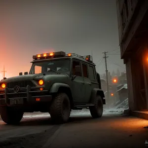 Snowplow truck clearing snowy road