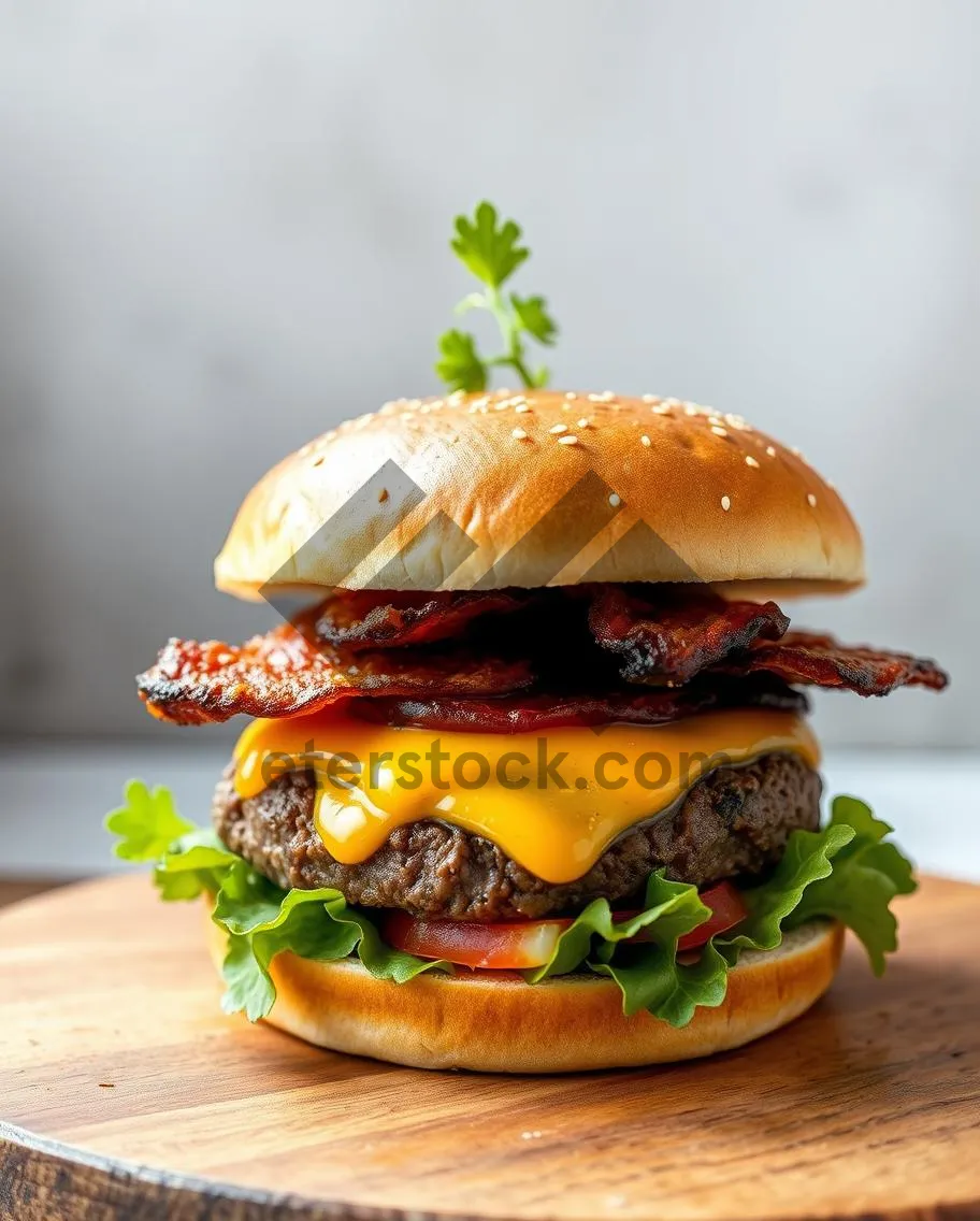 Picture of Grilled cheeseburger and salad with fresh vegetables