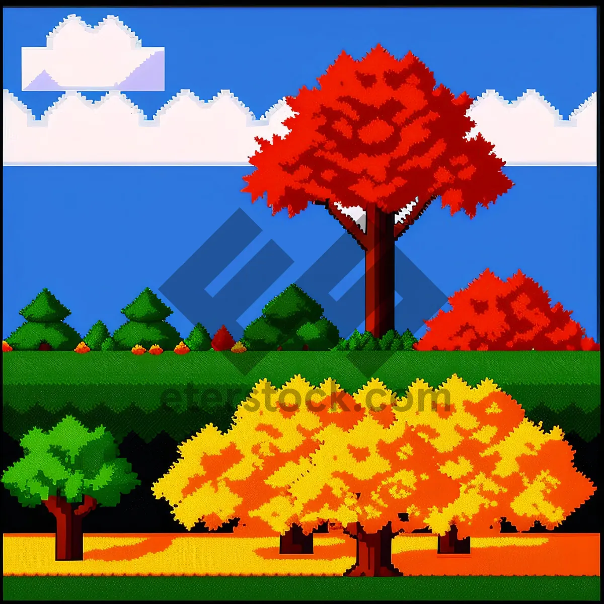 Picture of Serene countryside farm under vibrant maple tree.
