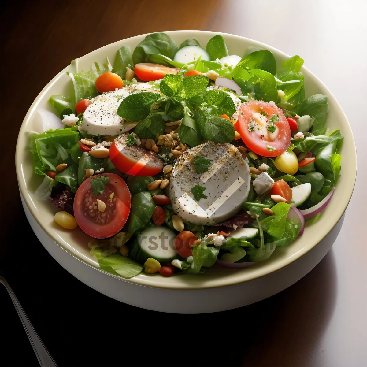 Picture of Gourmet Salad Plate with Fresh Vegetables and Cheese.