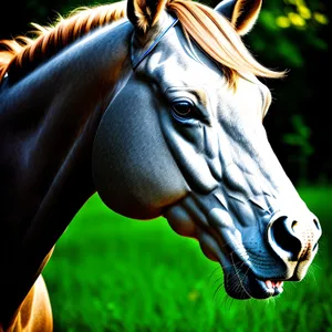 Thoroughbred Stallion Galloping in Green Pasture