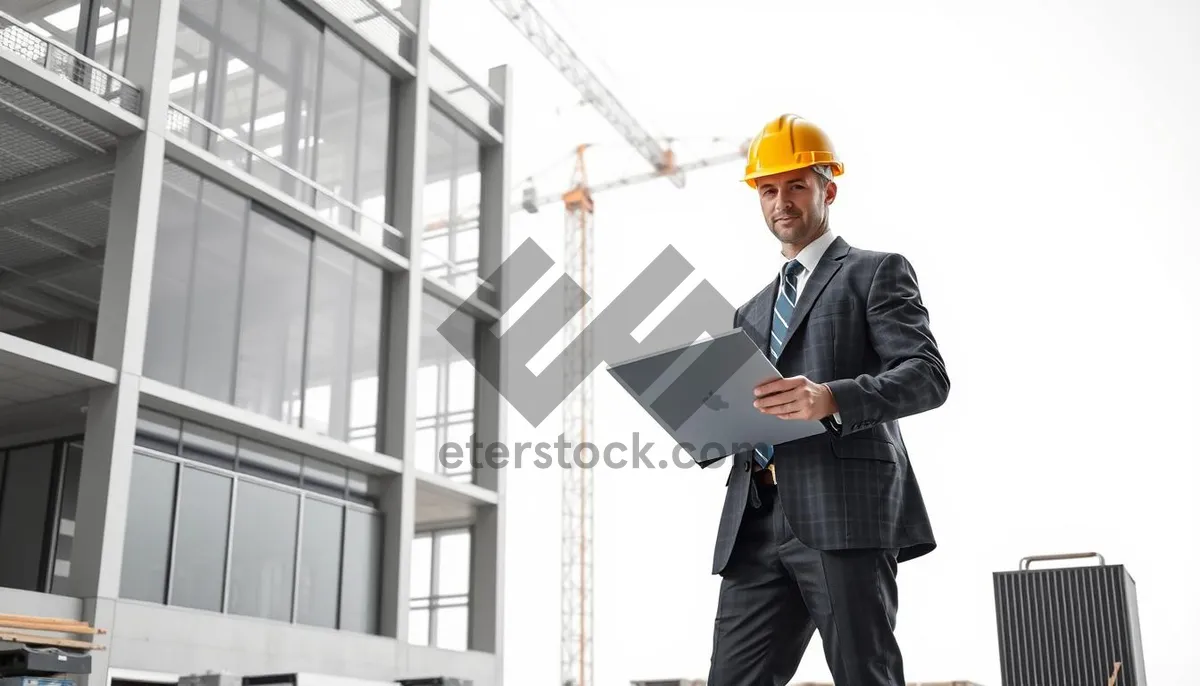 Picture of Happy smiling businessman at construction site in hardhat