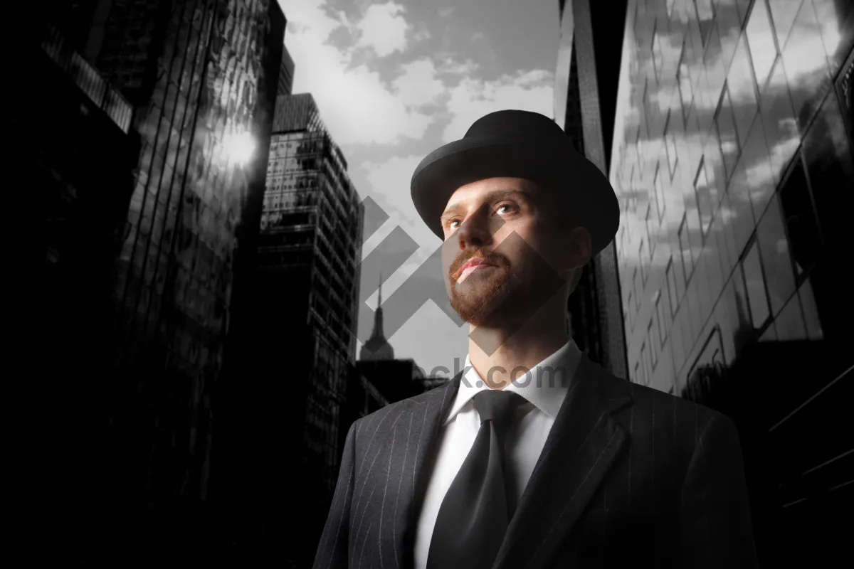 Picture of Professional businessman in suit with tie standing confidently.