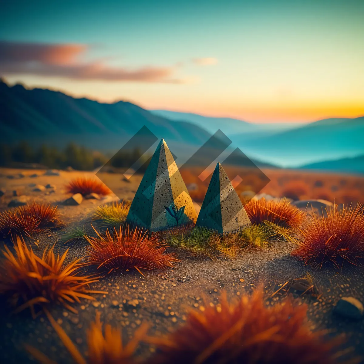 Picture of Sunny Desert Horizon with Silhouette Cactus