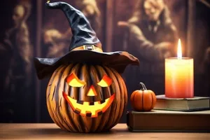 Spooky Halloween Jack-o'-lantern decoration with candle