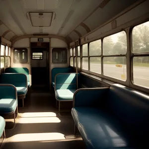 Modern urban transport with spacious interior and panoramic window.