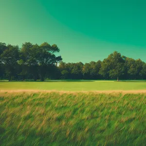 Golden Harvest: Serene Rice Fields under Sunny Sky