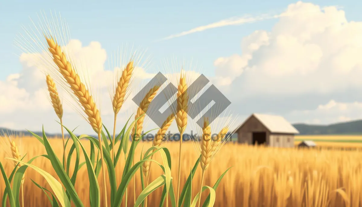 Picture of Golden Wheat Field Under Sunny Sky With Clouds