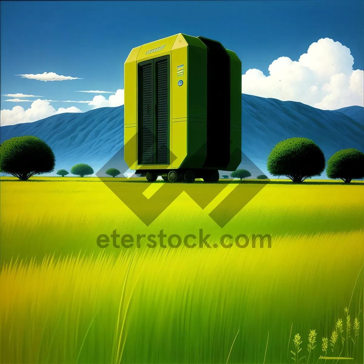 Picture of Idyllic Farming Landscape under Clear Blue Sky.