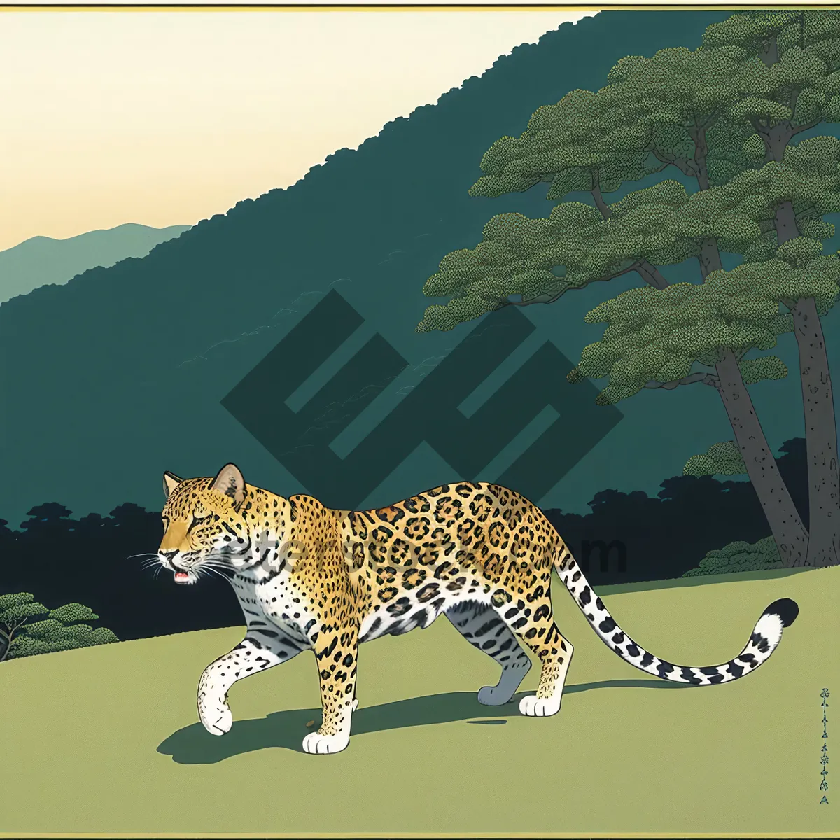 Picture of Wild Leopard Stalking Through Grass