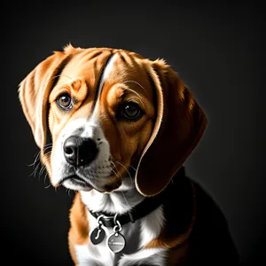 Adorable Beagle Puppy with Brown Collar in Studio