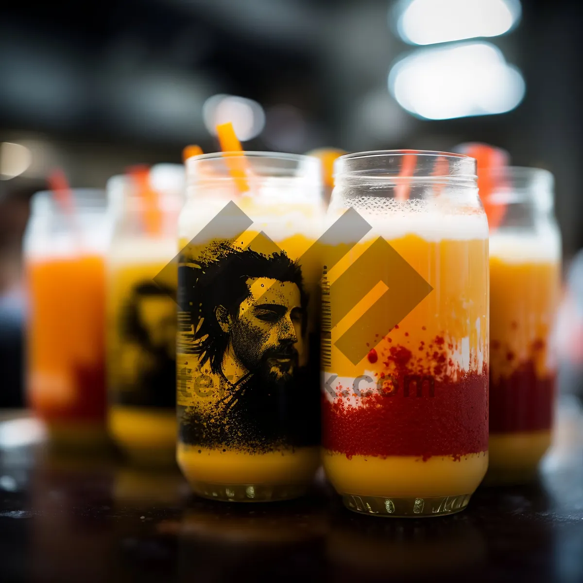 Picture of Refreshing Fruit Tea on Yellow Table Top