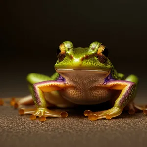 Vibrant-eyed Tree Frog perched on branch