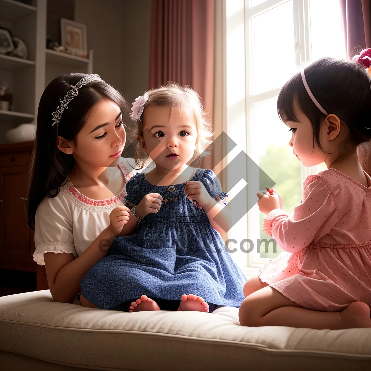 Picture of Joyful Family Bond: Smiling Parent and Happy Children