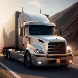 Fast-moving diesel truck transporting cargo on highway.