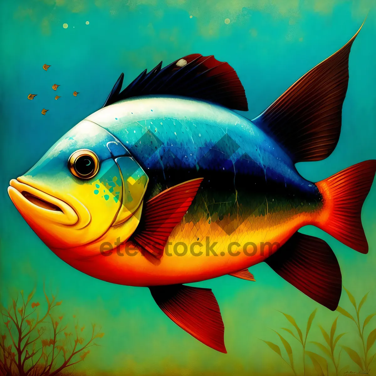 Picture of Vibrant Goldfish Swimming in Underwater Aquarium