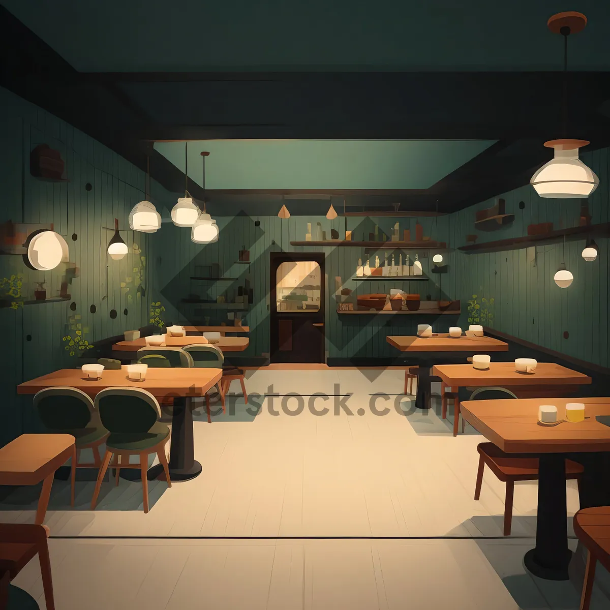 Picture of Modern luxury dining room interior design with wooden furniture