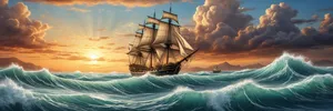 Pirate ship at sea with glowing energy sails