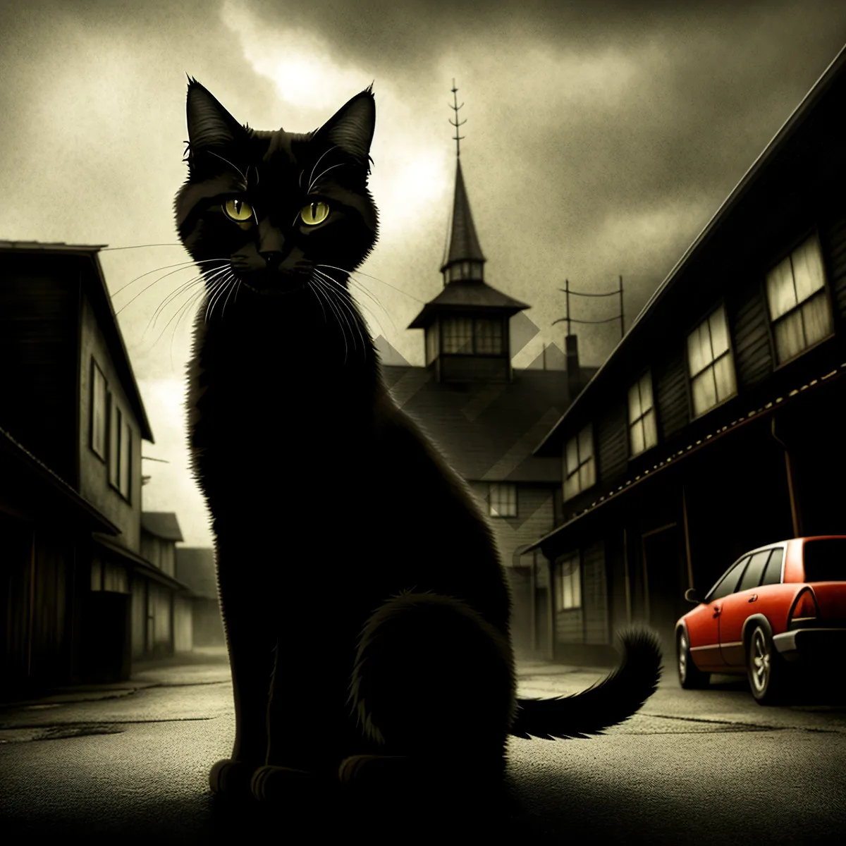 Picture of Adorable black domestic cat with fluffy fur