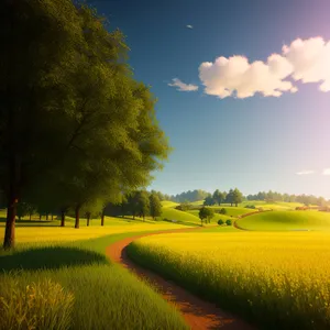 Vibrant meadow under clear blue skies