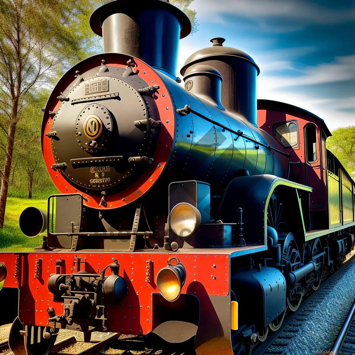 Picture of Vintage Steam Train on Railroad Track