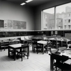 Modern Classroom Interior with Wood Furniture