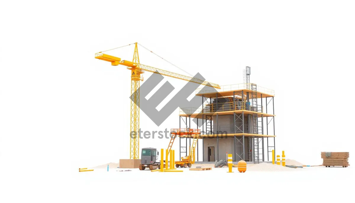 Picture of Industrial crane lifting cargo on construction site.