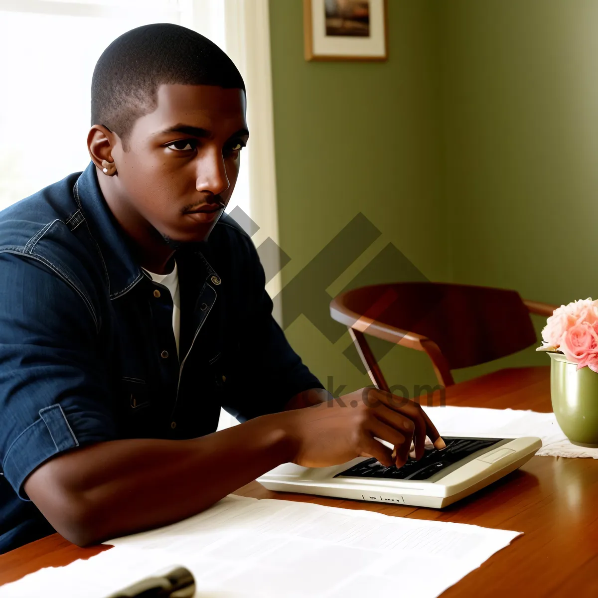 Picture of Professional man and businesswoman working together at office desk