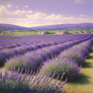 Serene Lavender Meadow Underneath Majestic Mountains