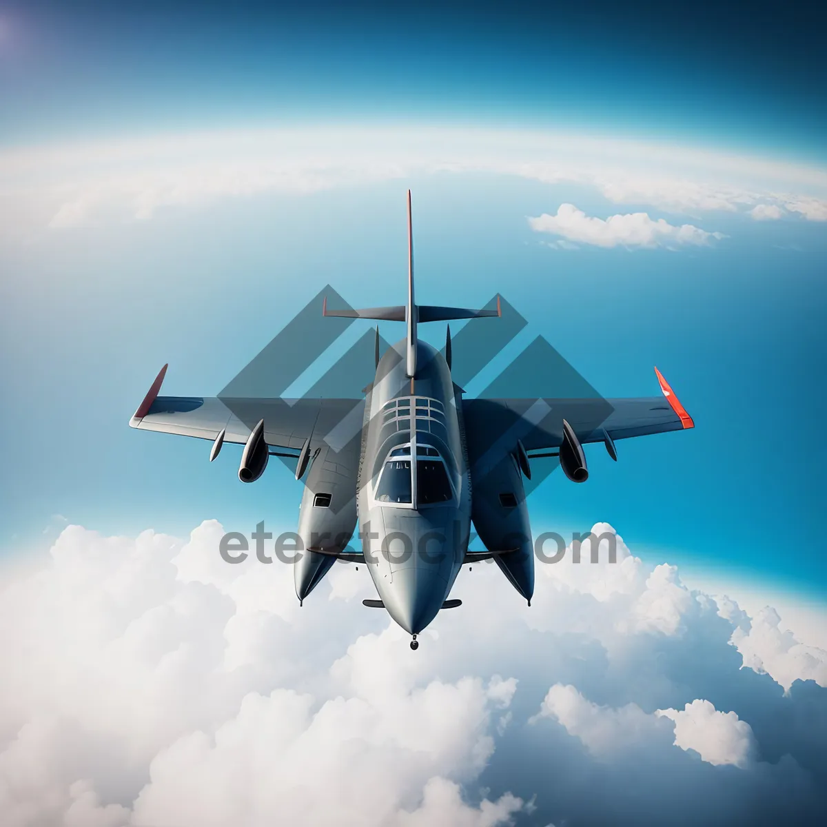 Picture of High-Flying Military Jet Soaring Through Clouds