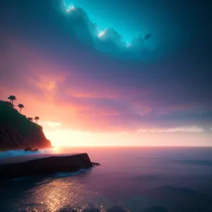 Golden Horizon: Tranquil Sunset Over Ocean