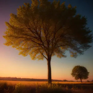 Sunset landscape with tree and sky