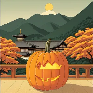 Nightfall Harvest: Scary Jack-O'-Lantern with Autumn Decor