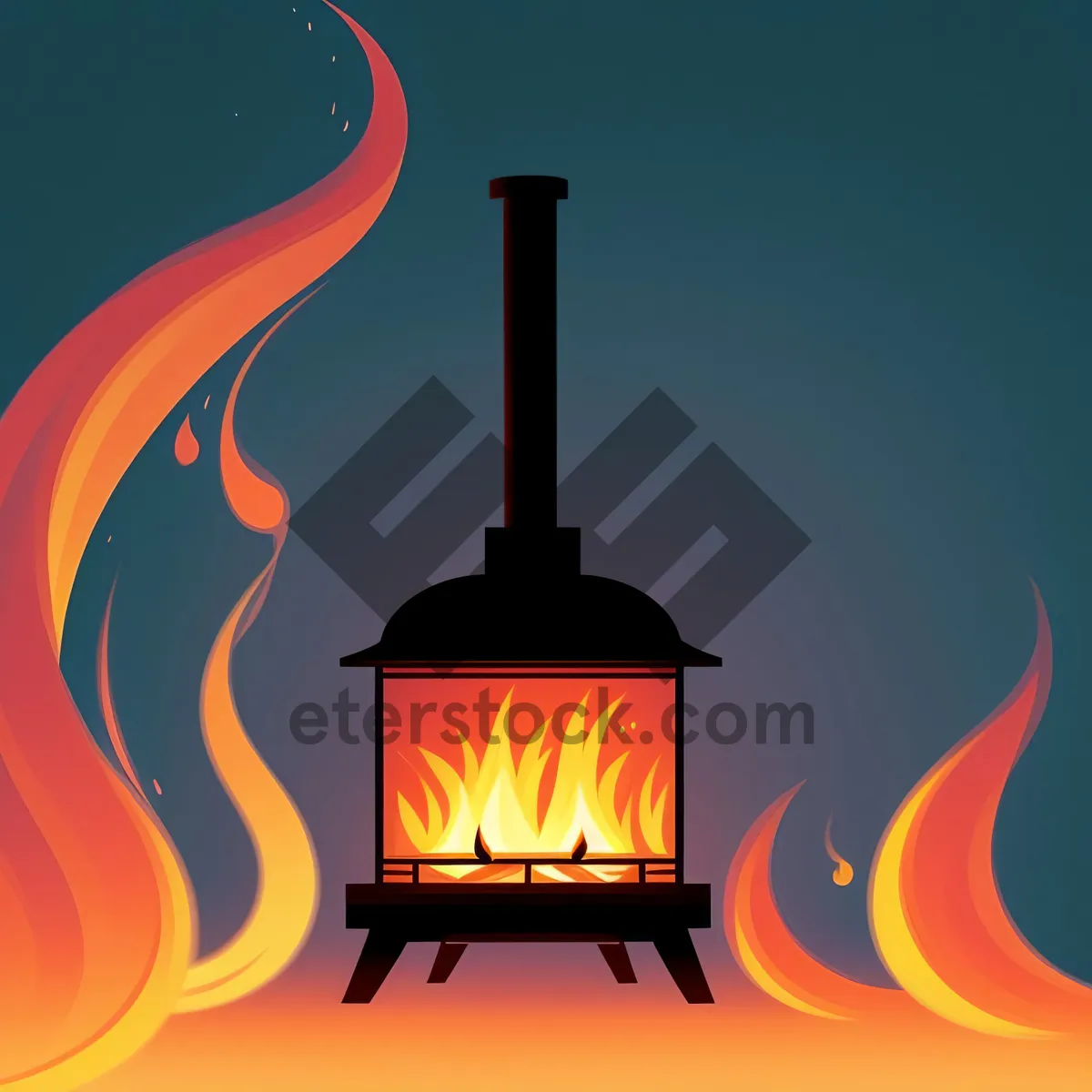 Picture of Fiery Flue - Cartoon Chimney Icon for Heat & Blaze