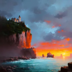 Tropical Paradise Sunset over Majestic Coastal Cliffs