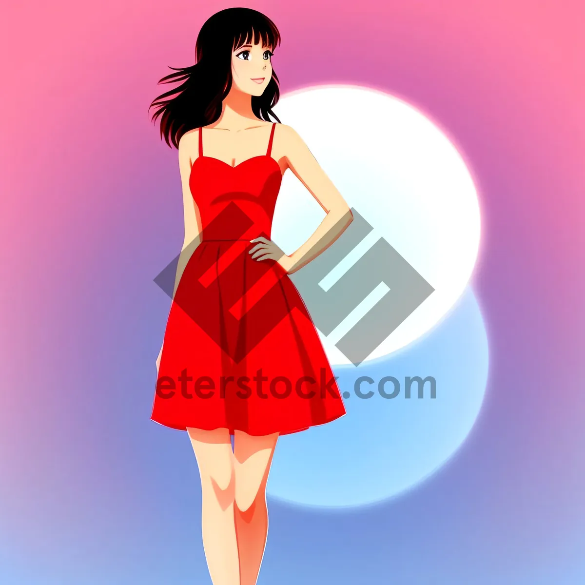 Picture of Happy Shopper in Fashionable Dress - A Vibrant and Alluring Lady Cartoons Fashion Model