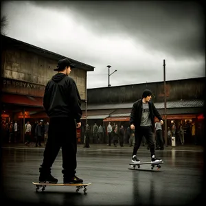 Skateboarding in the City: Man on Wheeled Board