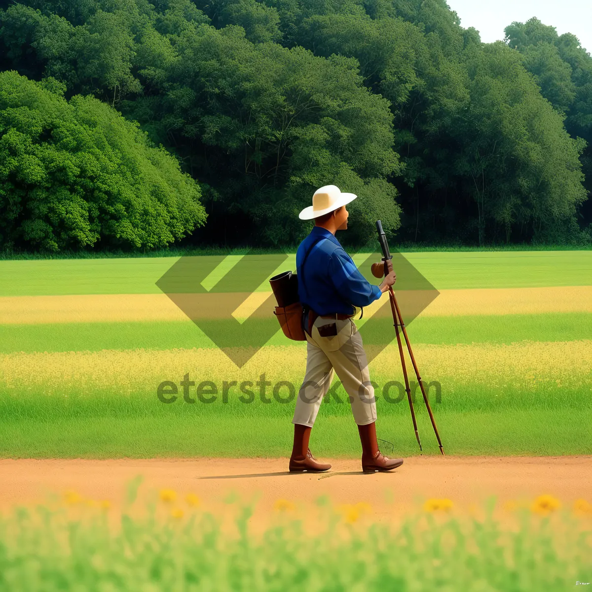 Picture of Skilled Golfer Swinging Club on Green Fairway