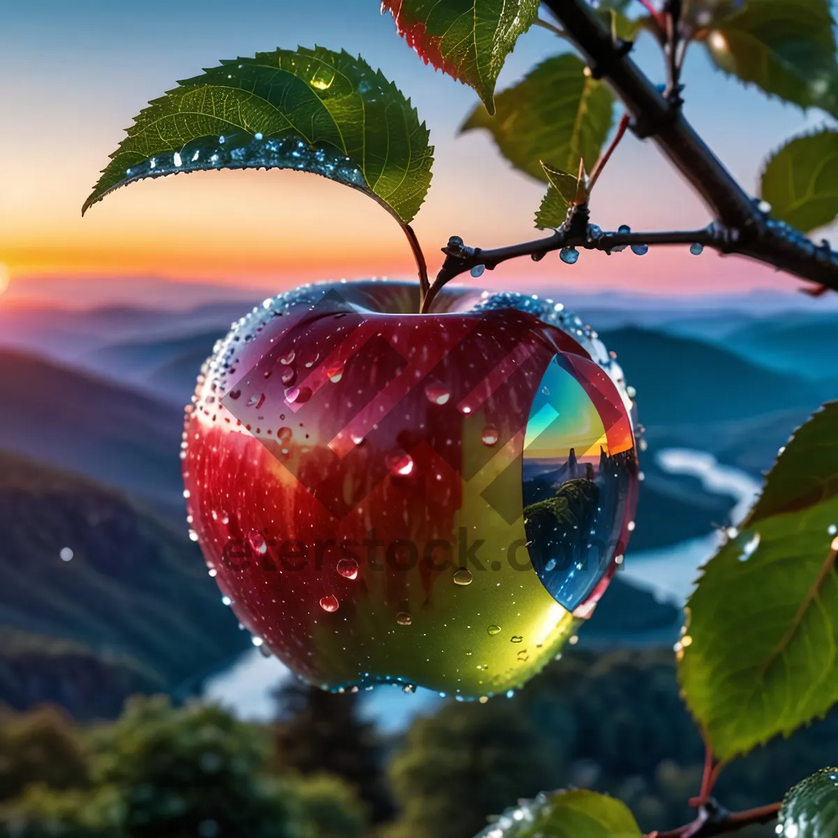 Picture of Fresh Red Delicious Apple with Juicy Berries