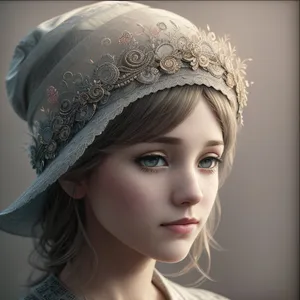Pretty doll with attractive eyes and fashion-forward hat.