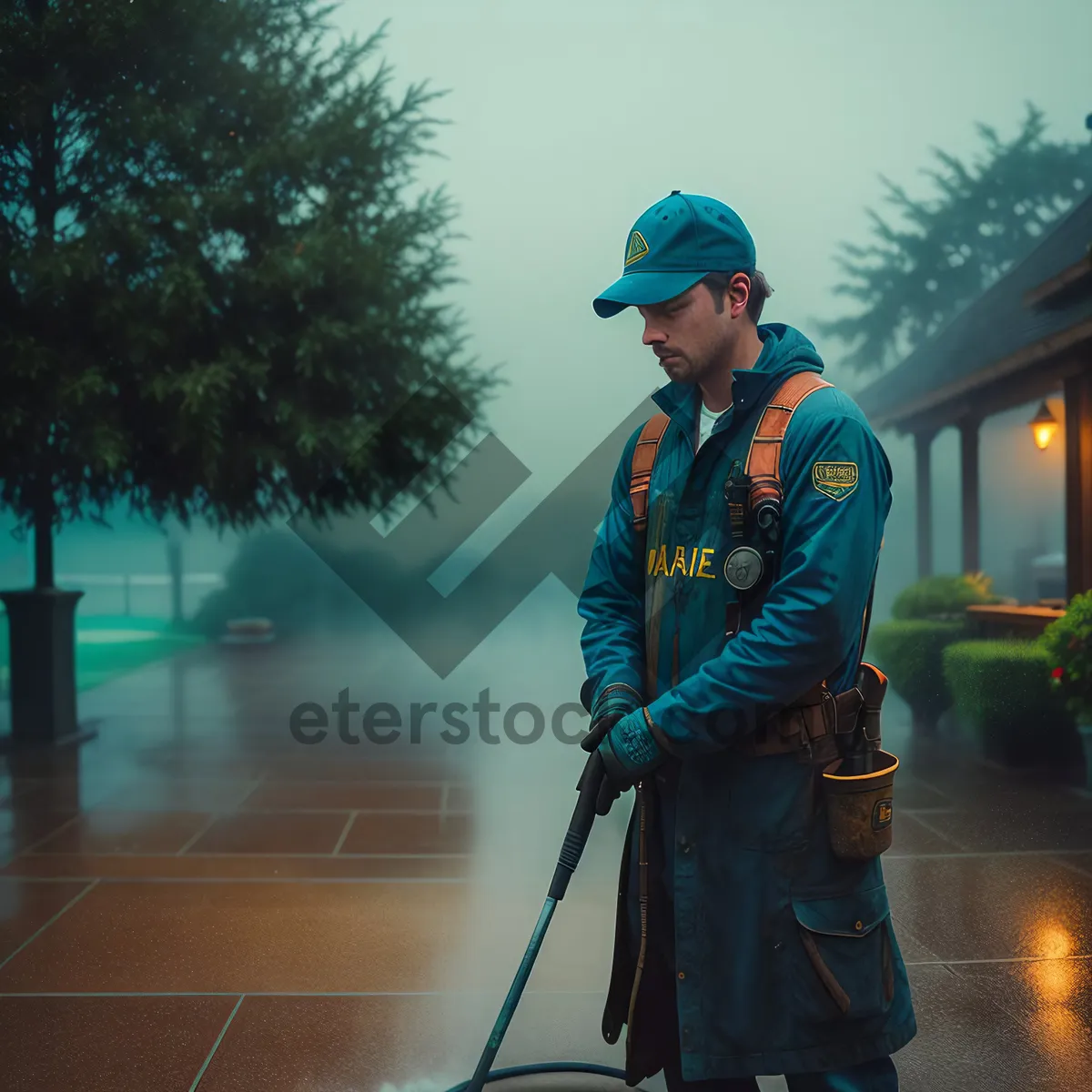 Picture of Active Man Cleaning Outdoors - Sporty Cleaner