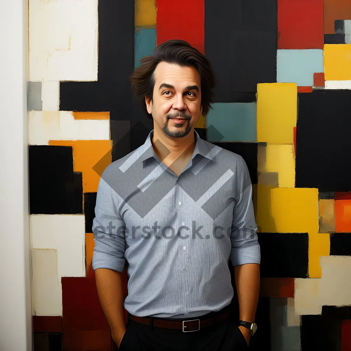 Picture of Happy businessman smiling in corporate office setting.